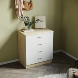 Modern High Gloss Chest Of 4 Drawers White&oak Storage Cabinet Bedroom Furniture - thumbnail 5