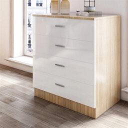 Modern High Gloss Chest Of 4 Drawers White&oak Storage Cabinet Bedroom Furniture - thumbnail 3