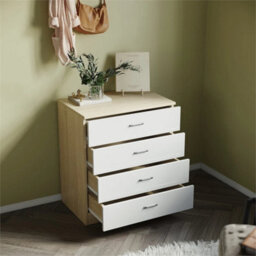 Modern High Gloss Chest Of 4 Drawers White&oak Storage Cabinet Bedroom Furniture - thumbnail 6