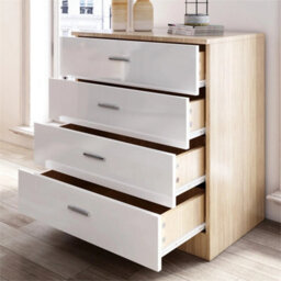 Modern High Gloss Chest Of 4 Drawers White&oak Storage Cabinet Bedroom Furniture - thumbnail 1