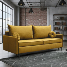 Leon M 3 Seater Sofa Bed With Storage Cushions Upholstered Back 216 Cm Sleeping Area 200 140 Cm Yellow - thumbnail 1