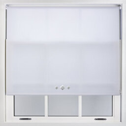 FURNISHED Trimmable Roller Blind With Triple Diamond Chrome Eyelet And Metal Fittings - White Daylight Shade (W)90Cm X (L)165Cm