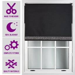 Furnished Black Fabric Blackout Blind With Black Glitter Accent Made To Measure - (W)60Cm X (L)165Cm - thumbnail 1
