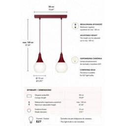 Luminosa Lighting Luminosa Lacrima Bar Pendant Ceiling Light Burgundy White Glass Shade 2X E27 - thumbnail 4