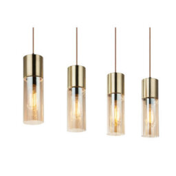 Luminosa Lighting Luminosa Annika Bar Pendant Ceiling Light Brass-Coloured Amber Glass Shade 4X E27 - thumbnail 4