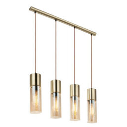 Luminosa Lighting Luminosa Annika Bar Pendant Ceiling Light Brass-Coloured Amber Glass Shade 4X E27 - thumbnail 1