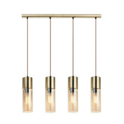 Luminosa Lighting Luminosa Annika Bar Pendant Ceiling Light Brass-Coloured Amber Glass Shade 4X E27 - thumbnail 3