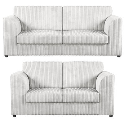 Furnishings For Less UK Luxor Jumbo Cord 3 + 2 Fabric Sofa Suite - Fullback Silver - image 1