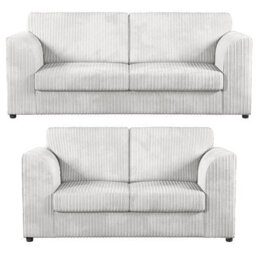 Furnishings For Less UK Luxor Jumbo Cord 3 + 2 Fabric Sofa Suite - Fullback Silver - thumbnail 1