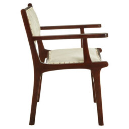 Orsina Stylish Leather Teak Wood Dining Chair, Spacious Kitchen Chair, Classic Armchair, Garden Accent Chair - thumbnail 3
