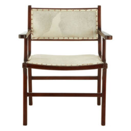 Orsina Stylish Leather Teak Wood Dining Chair, Spacious Kitchen Chair, Classic Armchair, Garden Accent Chair