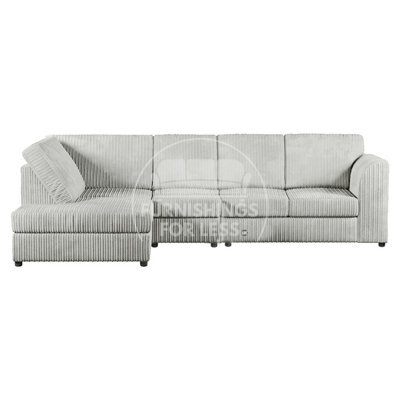Furnishings For Less UK Luxor Silver Jumbo Cord Large 5 Seater Corner Sofa Long Left Hand Facing - Full Back