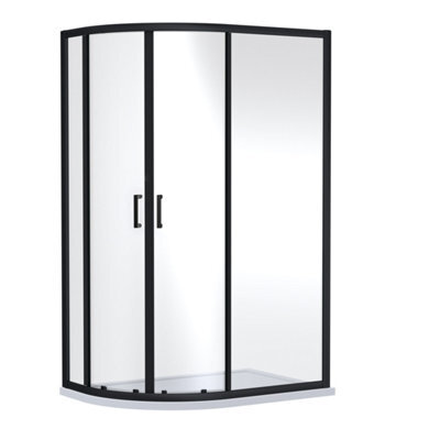 Ruwa 6mm Toughened Safety Glass Offset Quadrant Shower Enclosure - 1900 X 1200 X 800mm - Matt Black - Balterley - image 1