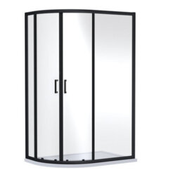 Ruwa 6mm Toughened Safety Glass Offset Quadrant Shower Enclosure - 1900 X 1200 X 800mm - Matt Black - Balterley - thumbnail 1