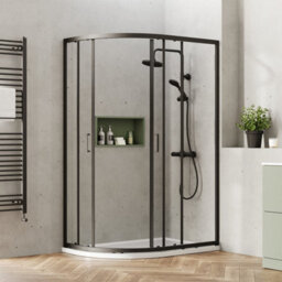 Ruwa 6mm Toughened Safety Glass Offset Quadrant Shower Enclosure - 1900 X 1200 X 800mm - Matt Black - Balterley - thumbnail 3