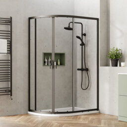 Ruwa 6mm Toughened Safety Glass Offset Quadrant Shower Enclosure - 1900 X 1200 X 800mm - Matt Black - Balterley - thumbnail 2
