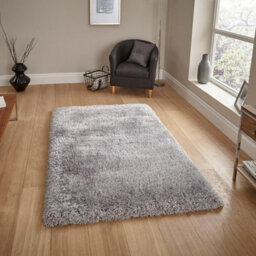 Silver Plain Shaggy Handmade Modern Easy To Clean Rug For Bedroom Dining Room Living Room -200Cm X 290Cm - thumbnail 1