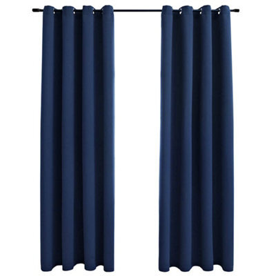 Berkfield Elegant Blackout Curtains With Metal Rings 2 Pcs Blue 140X225 Cm