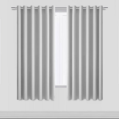 Bedlooms Light Grey Thermal Insulated Blackout Window Eyelet Curtain (Pair) 66 X 54 Inches With Tie Backs Two