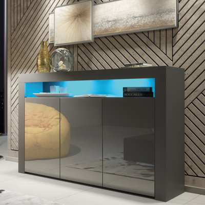 Tv Unit 155Cm Sideboard Cabinet Cupboard Tv Stand Living Room High Gloss Doors - Dark Grey - image 1