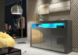 Tv Unit 155Cm Sideboard Cabinet Cupboard Tv Stand Living Room High Gloss Doors - Dark Grey - thumbnail 2