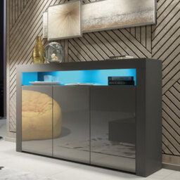 Tv Unit 155Cm Sideboard Cabinet Cupboard Tv Stand Living Room High Gloss Doors - Dark Grey - thumbnail 1