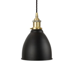 Matt Black Classic Small Pantry Metal Painted Dome Pendant Light With Antique Brass Lamp Holder And Black Twisted Cable - Se Home