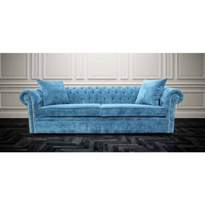 Chesterfield 4 Seater Sofa Settee Elegance Teal Velvet Fabric In Classic Style - image 1