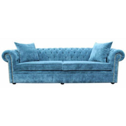 Chesterfield 4 Seater Sofa Settee Elegance Teal Velvet Fabric In Classic Style - thumbnail 2