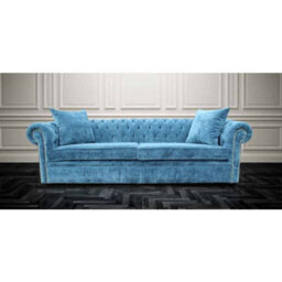 Chesterfield 4 Seater Sofa Settee Elegance Teal Velvet Fabric In Classic Style - thumbnail 1
