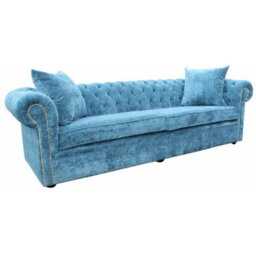 Chesterfield 4 Seater Sofa Settee Elegance Teal Velvet Fabric In Classic Style - thumbnail 4