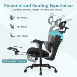 Gainoom Mesh Ergonomic Office Chair Swivel Rolling High Back Desk Chair With Footrest - thumbnail 9