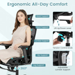 Gainoom Mesh Ergonomic Office Chair Swivel Rolling High Back Desk Chair With Footrest - thumbnail 5