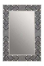 Orsina Rectangular Mother Of Pearl Wall Mirror, Handcrafted Black & White Chevron Mirror, Accent Wall Décor
