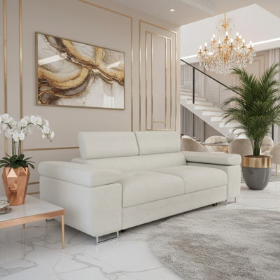 Torezio Sofa 2 Two Seater With Adjustable Headrests Chipboard Wooden Frame 198X102X70 90Cm Cream - image 1
