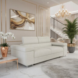 Torezio Sofa 2 Two Seater With Adjustable Headrests Chipboard Wooden Frame 198X102X70 90Cm Cream - thumbnail 1