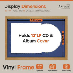 "AK Frames 25X17"" Oak Sleek Vinyl Record Frame With Blue Mount For 12 Inch Lp Cover & Disc - Overlapped Design" - thumbnail 2