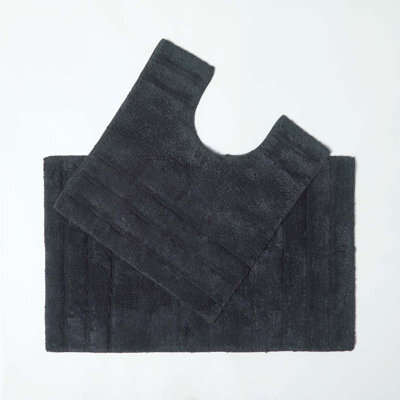 Homescapes Spa Supreme Luxury Black Bath Mat And Pedestal Set - image 1