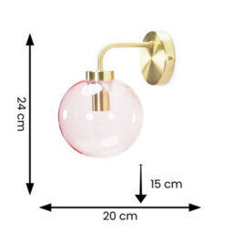 Valuelights Frenchie Brushed Gold Metal Wall Light With Pink Tinted Glass Globe Shade - thumbnail 5