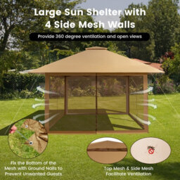 Costway 4M X 4M Pop Up Gazebo Canopy Tent W/ Netting Mesh Sidewalls - thumbnail 7