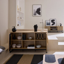 Sweeek - 140Cm Contemporary Sideboard Wood-Effect And 2 Doors Natural 140X40X77 Cm - Lisbonne - thumbnail 7