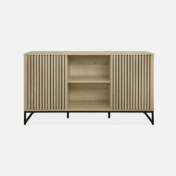 Sweeek - 140Cm Contemporary Sideboard Wood-Effect And 2 Doors Natural 140X40X77 Cm - Lisbonne - thumbnail 2
