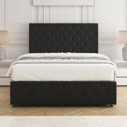 Bsspoke Mulberry Divan Bed Set Black Plush Velvet 24Inch Headboard & Footboard & Mattress No Drawers In 3Ft 4Ft 4Ft6 5Ft 6Ft