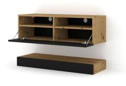 Arte Duo Wall Hung Tv Cabinet And Shelf Set In Oak Artisan And Black 1600mm - thumbnail 3