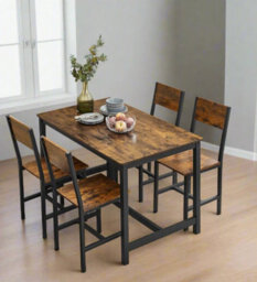 Modcraft Set Of 4 Industrial Dining Chairs With Steel Frame And Rustic Brown Particleboard Seats - thumbnail 4