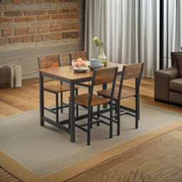 Modcraft Set Of 4 Industrial Dining Chairs With Steel Frame And Rustic Brown Particleboard Seats - thumbnail 7
