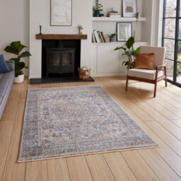 Blue Traditional Abstract Bordered 10mm Thick Stain-Resistant Rug For Bedroom, Living Room, & Dining Room-160Cm X 230Cm - thumbnail 1