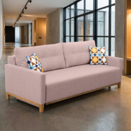 Ariel Fabric Sofa Bed With Foam Wave Springs Wooden Frame Loose Back Cushions Storage 213 X 101 X 91 Cm Pink - thumbnail 1