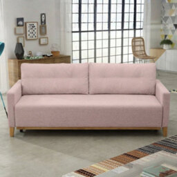 Ariel Fabric Sofa Bed With Foam Wave Springs Wooden Frame Loose Back Cushions Storage 213 X 101 X 91 Cm Pink - thumbnail 2