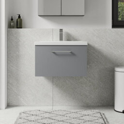 Balterley Bramshall Modern Bathroom Wall Hung 1 Soft Close Drawer Vanity Unit & Mid-Edge Basin, Satin Grey, 610mm - thumbnail 2
